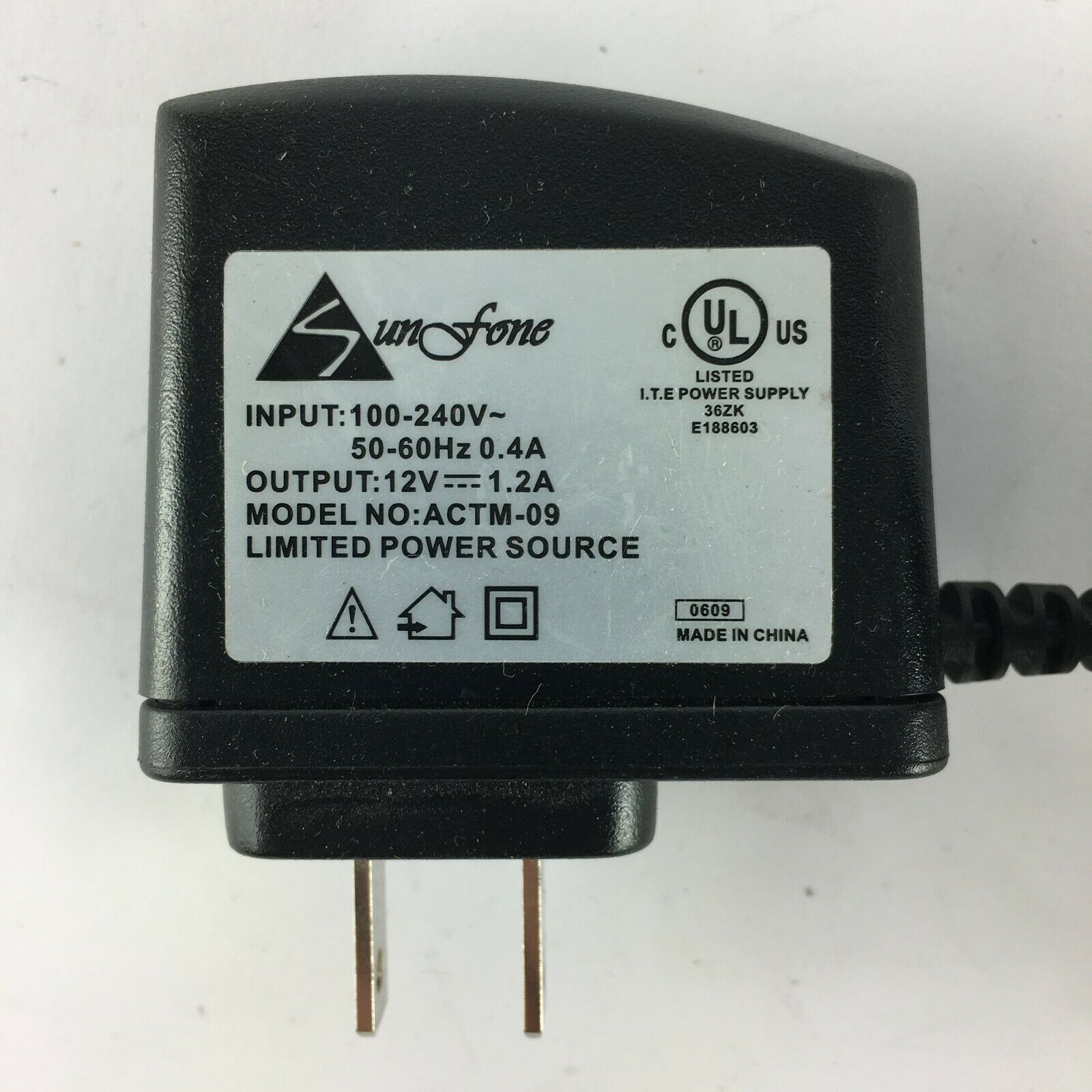 Genuine Sunfone ACTM-09 Output 12 V 1.2 A Power Supply Adapter A41 Compatible B Genuine Sunfone ACTM-09 Output 12 V 1.2 A Power Supply Adapter A41 Compatible B